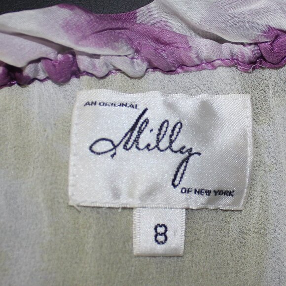 Milly  silk lined  Roll Tab Three Quarter Ruffle Sleeve Blouse boho White size 8 - Picture 5 of 7